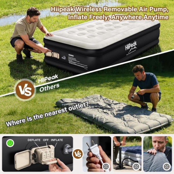 HiiPeak Luxury Twin Air Mattress with Built in Wireless Removable Pump, 16'' Height Single Air Bed for Camping, Guests and Home