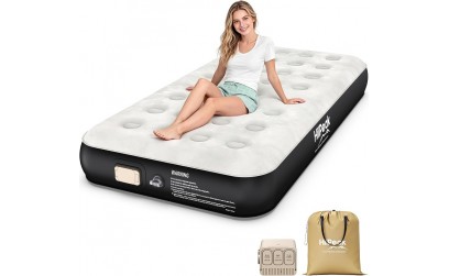 HiiPeak Luxury Twin Air Mattress with Built in Wireless Removable Pump, Single Air Mattress Soft Suede Topper Inflatable Mattress, Portable Air Bed for Camping, Guests, Home and Garden（10'' Height）