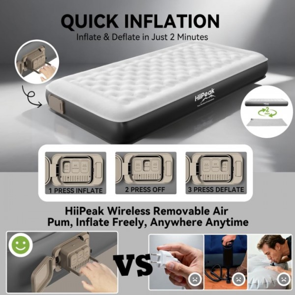 HiiPeak 8.6inch Twin Air Mattress with Built-in Pump Inflates in 2 Minutes