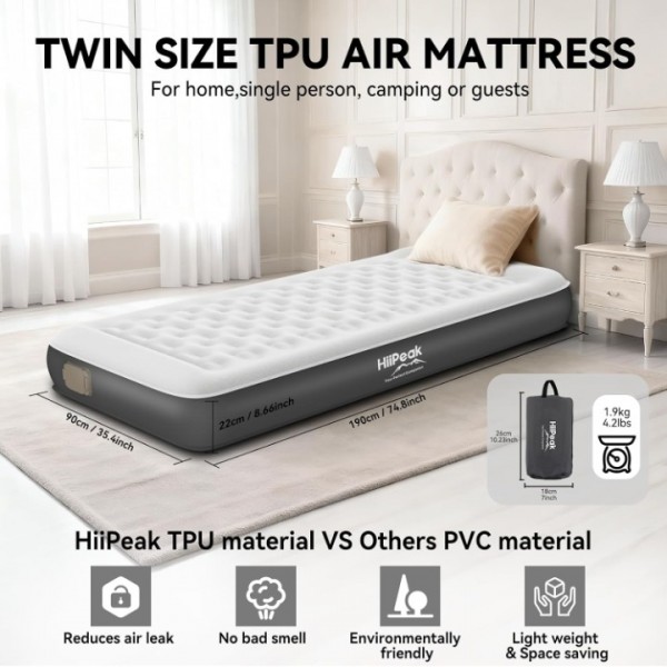 HiiPeak 8.6inch Twin Air Mattress with Built-in Pump Inflates in 2 Minutes