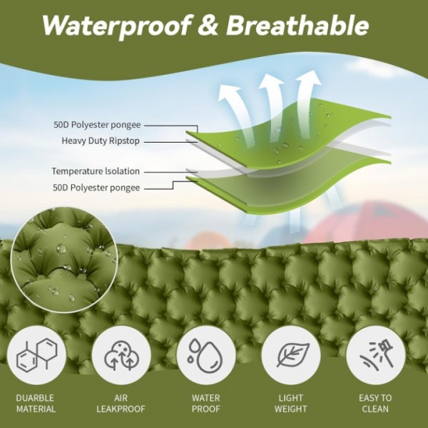 HiiPeak Double Sleeping Pad - Self Inflating 4" Extra-Thick for 2 Person with Pillow Built-in Foot Pump Inflatable Sleeping Mat for Backpacking, Hiking, Traveling, Tent, Portable Camping Mat（Green）