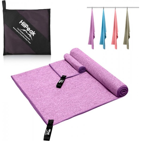 HiiPeak Microfibre Towel 2 pack（160x80+50x30cm） Compact Gym towel Camping Beach Towel - Quick Dry Lightweight Absorbent Sports Gym Swimming Hiking Drying Towel for Men,Women (Purple)