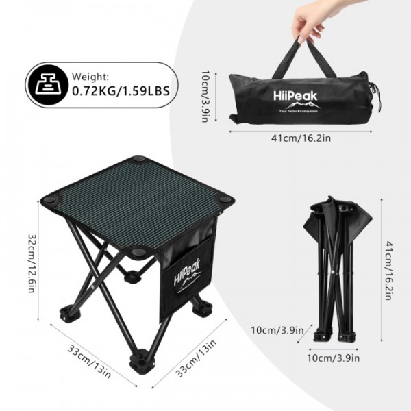 HiiPeak Portable Folding Camping Stool, Folding Stool, Lightweight Foldable Stool with carrying Bag & Waterproof Pocket, For Camping, Fishing, Hiking, Garden, BBQ, Picnic, Sketching