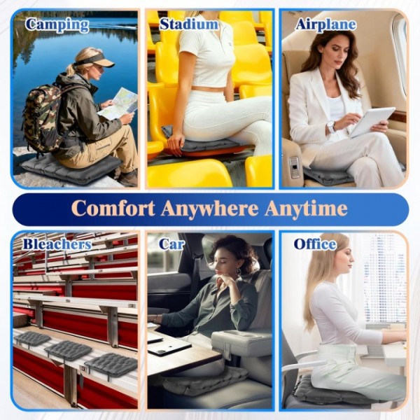 HiiPeak Inflatable Stadium Seat Cushion, Compact Hand Press Stadium Seats Pad Bleacher Seat Chair Cushion Pad for Airplane Travel Camping Backpacking Sports Event (GREY)