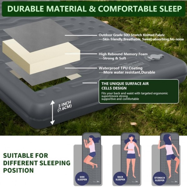 HiiPeak Memory Sleeping Pad, Compact Thick Foam Sleeping Mats with Pillow, 9.5 R-Value Insulated Camping Mattress Pad, Easy Inflate & Deflate, Inflatable Sleep Mat for Backpacking Hiking Car Tent (Gray)