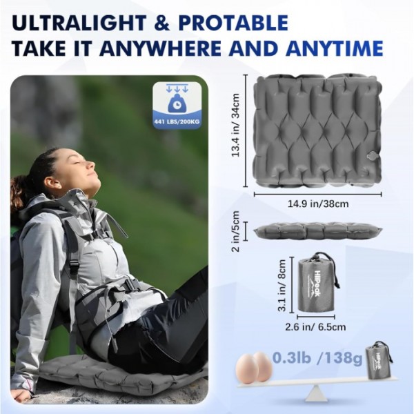 HiiPeak Inflatable Seat Cushion, Lightweight Compact Stadium Seat Pad Camping Air Seat Cushion for Airplane Travel Bleachers Backpacking Hiking Office Car Sports Events Concert (Gray)