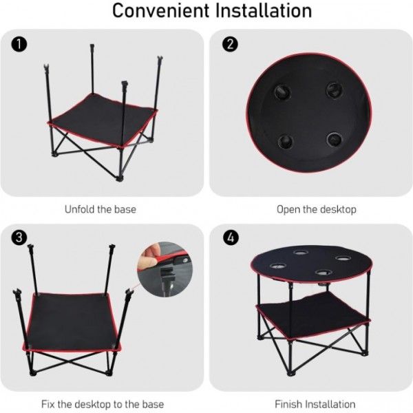HiiPeak Camping Table, Folding Picnic Table with 4 Cup Holders and Carrying Bag, Portable Camp Table with Handle Design for BBQ Outdoor Fishing Beach Picnic Travel, Camping Essentials Black Table