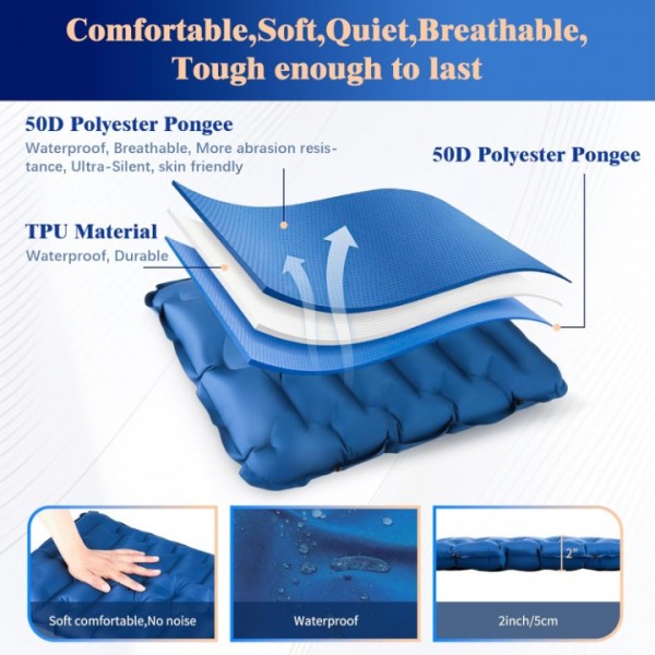 HiiPeak Inflatable Stadium Seat Cushion, Compact Hand Press Stadium Seats Pad Bleacher Seat Chair Cushion Pad for Airplane Travel Camping Backpacking Sports Events (Blue)