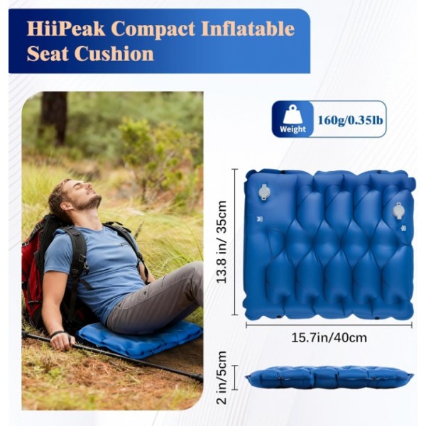 HiiPeak Inflatable Stadium Seat Cushion, Compact Hand Press Stadium Seats Pad Bleacher Seat Chair Cushion Pad for Airplane Travel Camping Backpacking Sports Events (Blue)