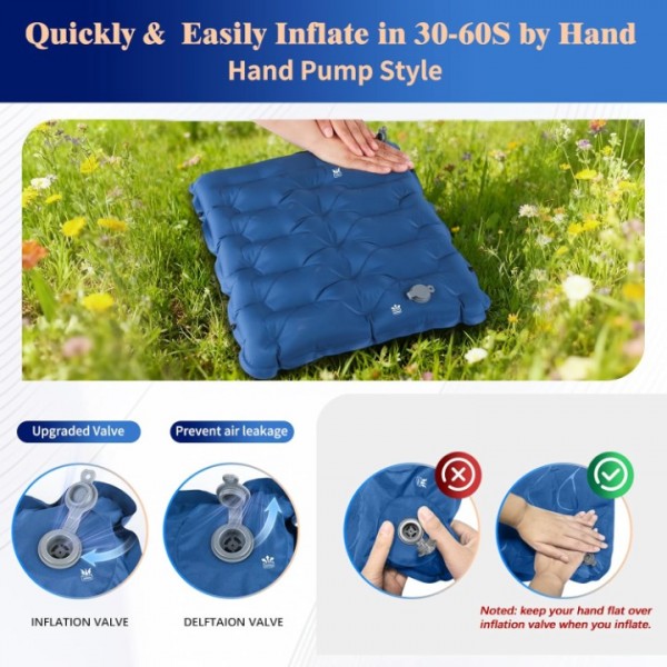 HiiPeak Inflatable Stadium Seat Cushion, Compact Hand Press Stadium Seats Pad Bleacher Seat Chair Cushion Pad for Airplane Travel Camping Backpacking Sports Events (Blue)