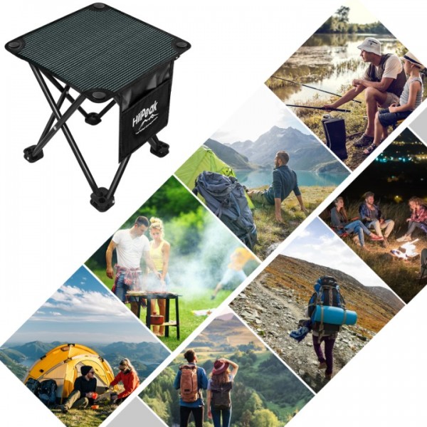 HiiPeak Portable Folding Camping Stool, Folding Stool, Lightweight Foldable Stool with carrying Bag & Waterproof Pocket, For Camping, Fishing, Hiking, Garden, BBQ, Picnic, Sketching