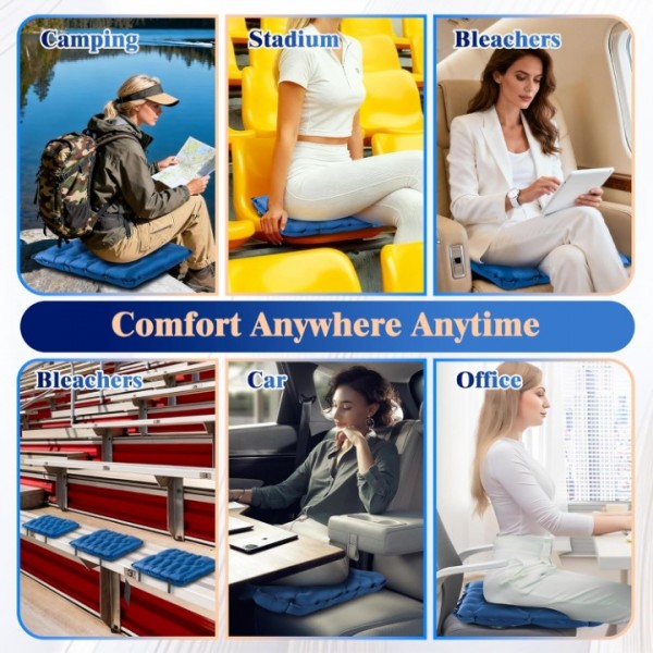 HiiPeak Inflatable Stadium Seat Cushion, Compact Hand Press Stadium Seats Pad Bleacher Seat Chair Cushion Pad for Airplane Travel Camping Backpacking Sports Events (Blue)