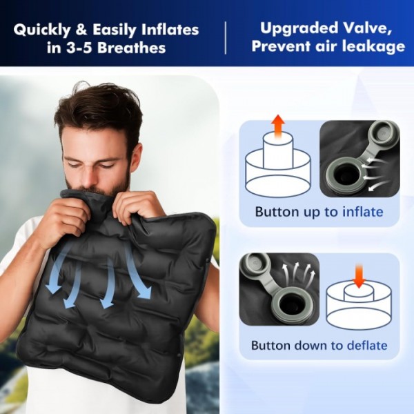 HiiPeak Inflatable Seat Cushion, Lightweight Compact Stadium Seat Pad Camping Air Seat Cushion for Airplane Travel Bleachers Backpacking Hiking Office Car Sports Events Concert (Black)