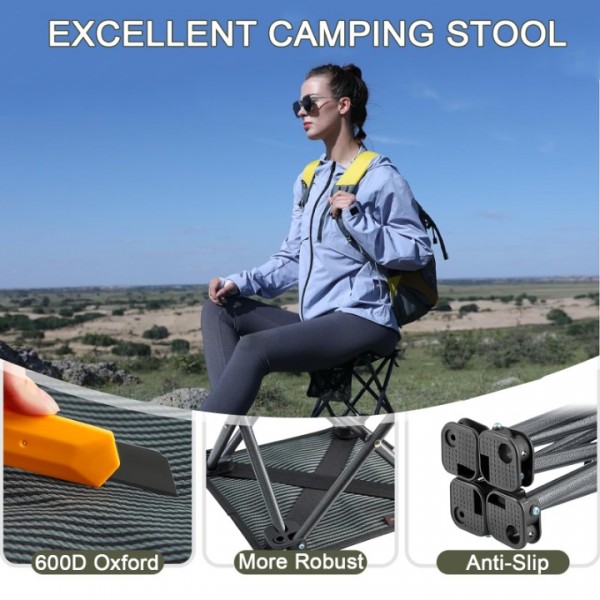 HiiPeak Portable Folding Camping Stool, Folding Stool, Lightweight Foldable Stool with carrying Bag & Waterproof Pocket, For Camping, Fishing, Hiking, Garden, BBQ, Picnic, Sketching