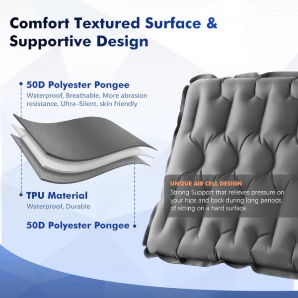 HiiPeak Inflatable Seat Cushion, Lightweight Compact Stadium Seat Pad Camping Air Seat Cushion for Airplane Travel Bleachers Backpacking Hiking Office Car Sports Events Concert (Gray)