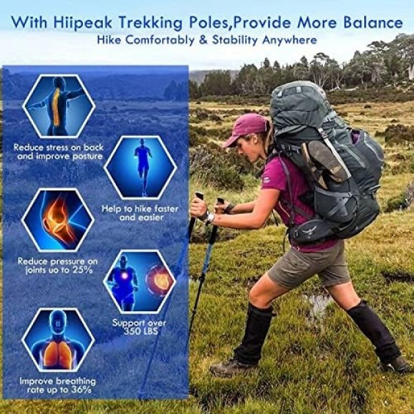 Hiipeak Lightweight Trekking Poles - 2 Pack Adjustable Hiking Sticks- Collapsible Walking Poles - Cork Grip- Aluminum 7075-Quick Flip-Lock for Hiking, Camping & Backpacking