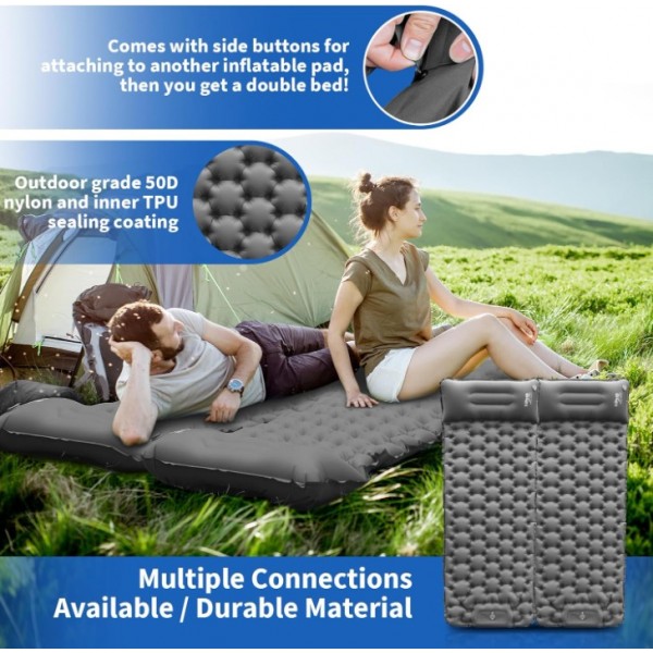 HiiPeak Camping Sleeping Pad, Ultralight Camping Mat with Pillow Built-in Foot Pump Inflatable Sleeping Pads Compact for Backpacking Hiking Traveling Tent (Gray)