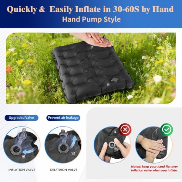 HiiPeak Inflatable Stadium Seat Cushion, Compact Hand Press Stadium Seats Pad Bleacher Seat Chair Cushion Pad for Airplane Travel Camping Backpacking Sports Event (BLACK)