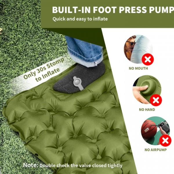 HiiPeak Sleeping Pad for Camping- Ultralight Inflatable Sleeping Mat with Built-in Foot Pump & Pillow, Upgraded Compact Camping Air Mattress for Tent, Backpacking, Hiking（Green）