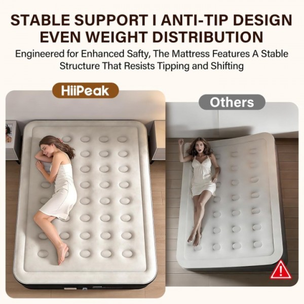 HiiPeak Queen Air Mattress – Built-in Wireless Pump, Suede Top, Inflatable Bed for Camping, Guests & Home Use
