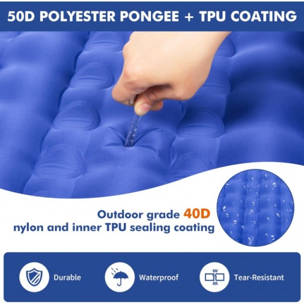 HiiPeak Strong Support Camping Mat, Inflatable Sleeping Mattress 3.9 Inch Thickness Sleeping Pad with Pillow, Quick Inflation Ultralight Portable Camping Sleeping Bed for Backpacking, Hiking, Picnic（Blue）