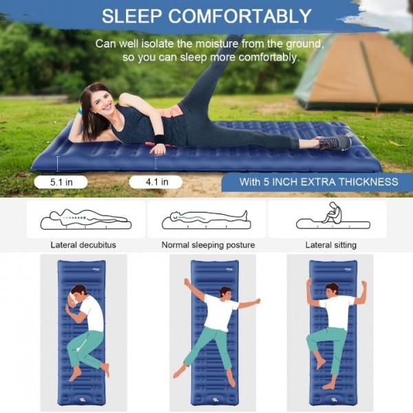 HiiPeak Sleeping Pad - Ultralight Inflatable Sleeping Mat with Built-in Foot Pump, Durable Compact Waterproof Camping Air Mattress for Camping, Backpacking, Hiking, Tent Trap Traveling（Blue）